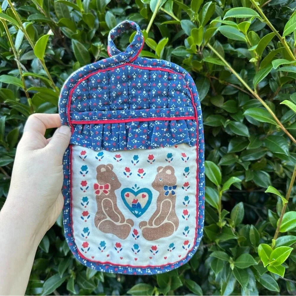 Handmade Vintage Teddy Bears Heart Potholder Cottagecore